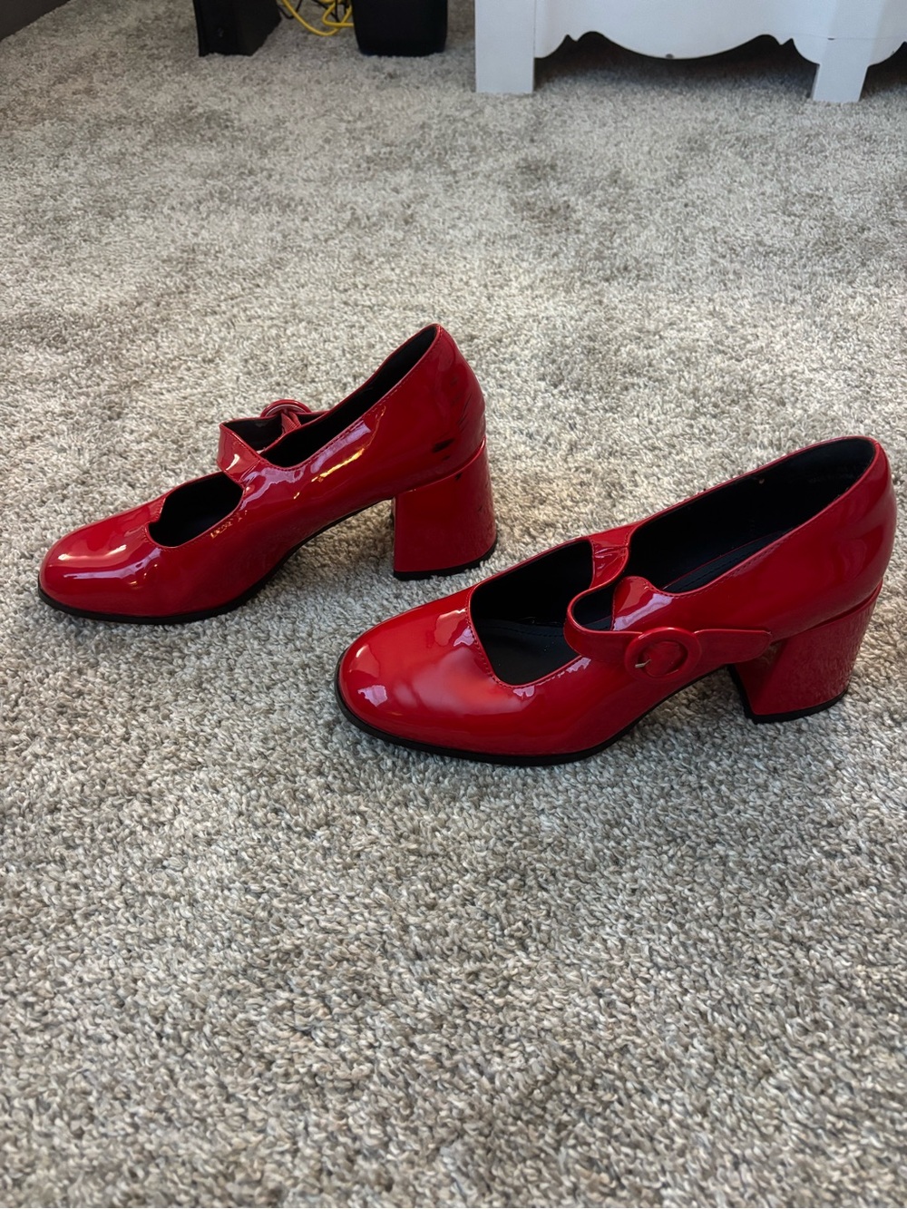 Dream Pairs Red Patent Mary Jane Block Heel Pumps